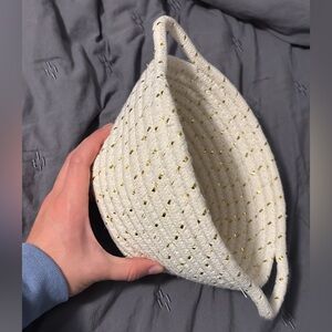 Elegant White and Gold Woven Basket